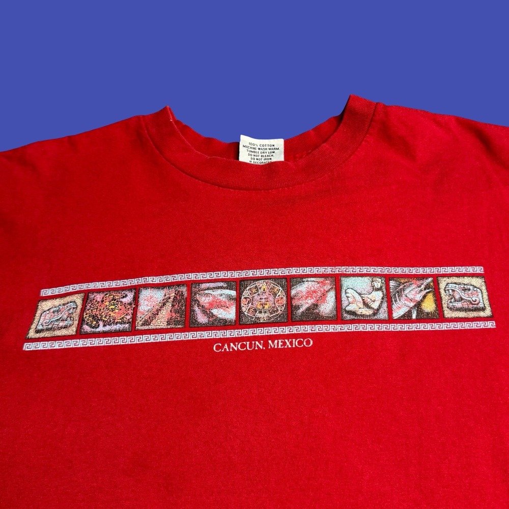 Cancun Mexico Tourist Aztec T Shirt XL Red Graphic Travel Souvenir Cotton